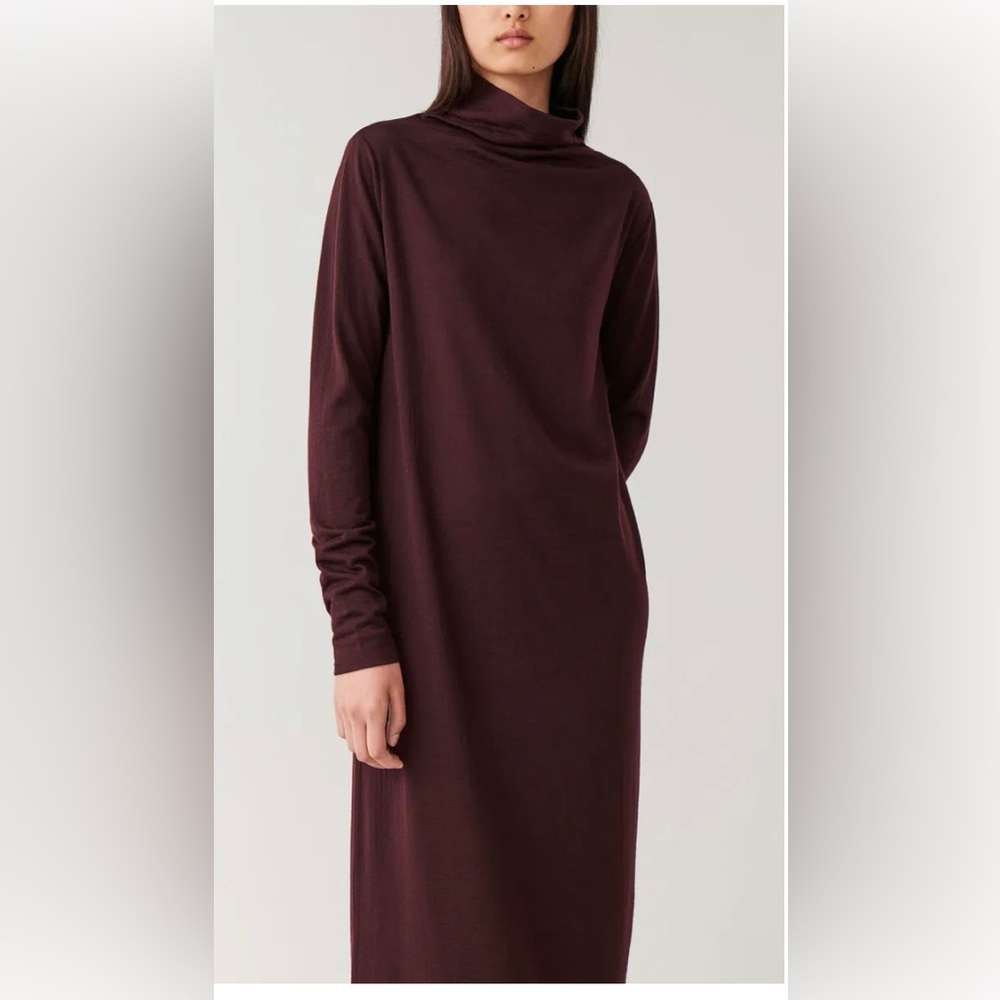 COS High Neck Midi Dress Long Sleeve Merino Wool 100%
